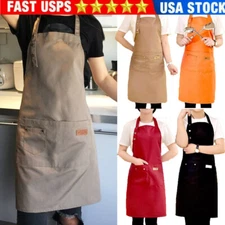 Unisex Cooking Aprons Kitchen Restaurant Chef Bib Apron Dress with 2 Big Pockets