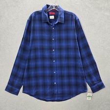 Alfani Men Button Up Shirt Large Blue Plaid Flannel Long Sleeve Slim Fit NWT