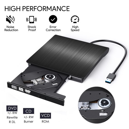 Slim External CD DVD RW Drive USB 3.0 Writer Burner Player Black For Laptop PC - Picture 10 of 10