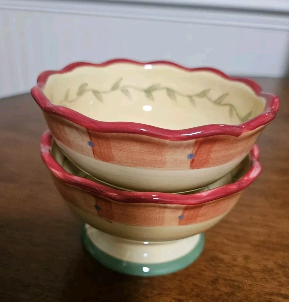 2 cuencos Pfaltzgraff Napoli Sherbert Fruit Desert con patas/festoneados pintados a mano Foto 2 de 4