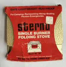 Vintage Sterno Single Burner Folding Stove No.30 Camping Hiking Original Package