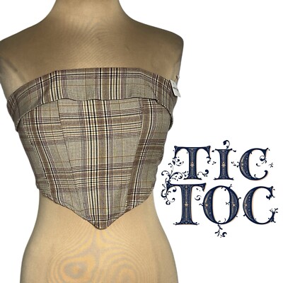 Tic Toc 90 s plaid bustier brown multi size Medium