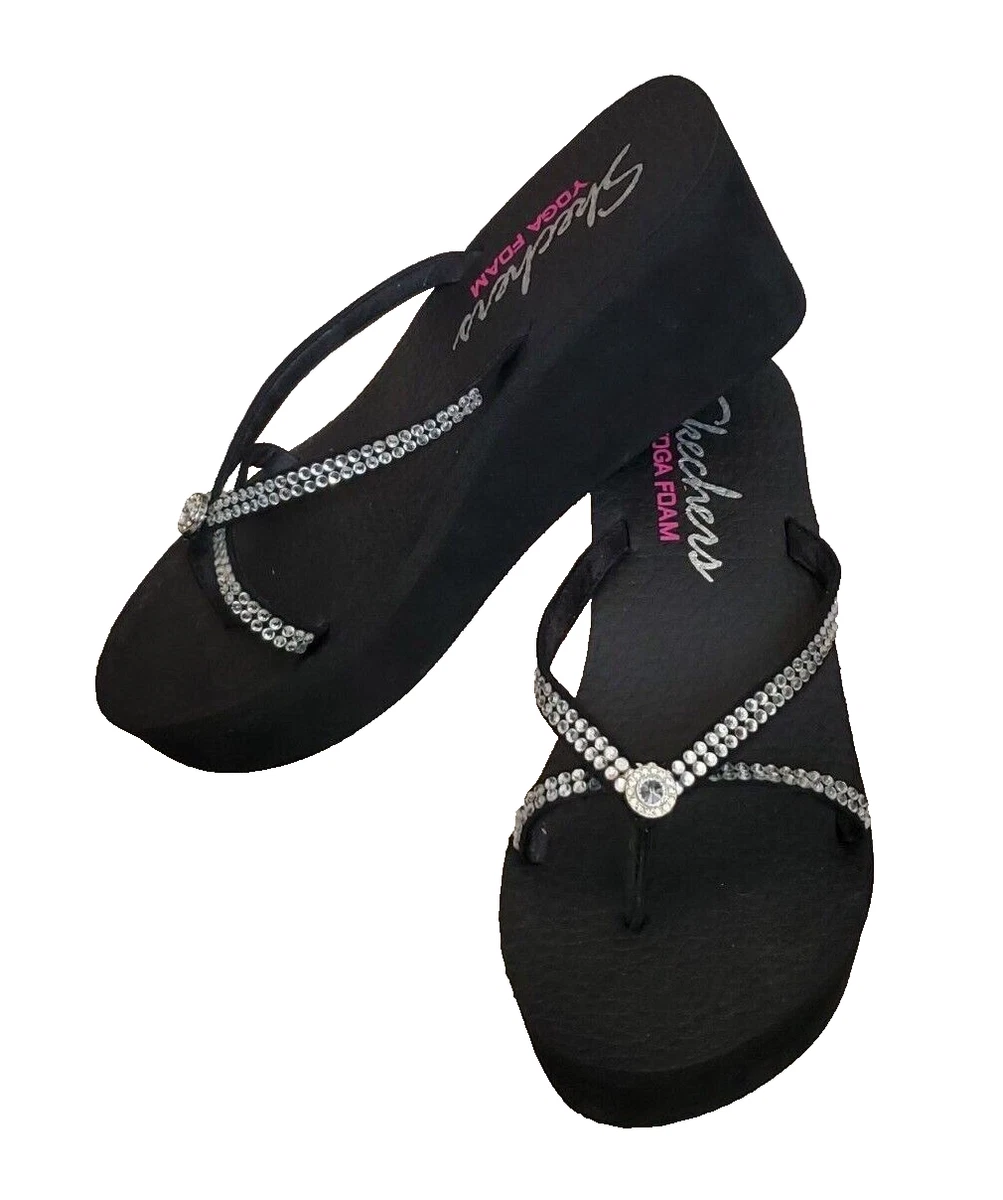 SKECHERS YOGA FOAM Flip Flops Black Thong Sandal Size 9 Womens