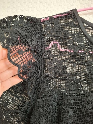 Sandro Paris Black Embroidered Lace Mini Dress Short Sleeve Lined Sz 36 US 4/S - Picture 10 of 21