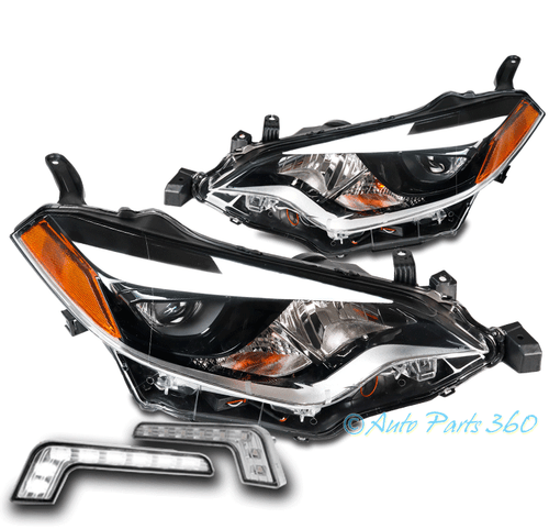 For 14 15 16 Toyota Corolla Built-In LED Projector Black Headlights w/Bumper DRL - Picture 1 of 12