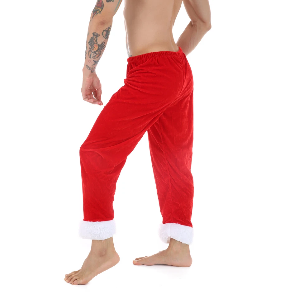 Hombres Pantalones Pantalones Largos Navidad Papá Noel Fiesta de Navidad Juegos con disfraces Terciopelo Rojo Foto 3 de 4