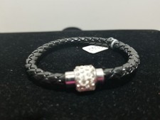 Black Braided PU Leather Magnetic Rhinestone Bracelet   V3
