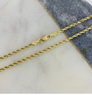 10k Yellow Gold 24'' Solid Diamond Cut ROPE Pendant Chain/Necklace 2mm 4.5 Grams