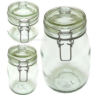 3x Glass Mason Jar Clip Top Airtight Canister Cereal biscuits Cookie - Image 1 of 4