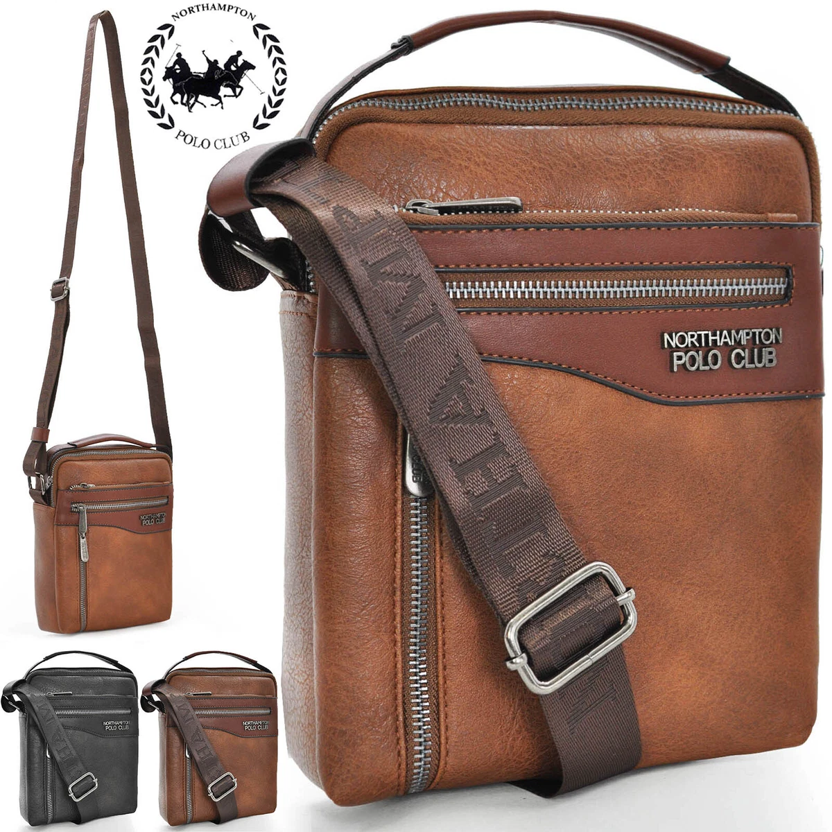 SIGNED POLO CLUB Men s Bag Shoulder Bag Large Black Brown Work