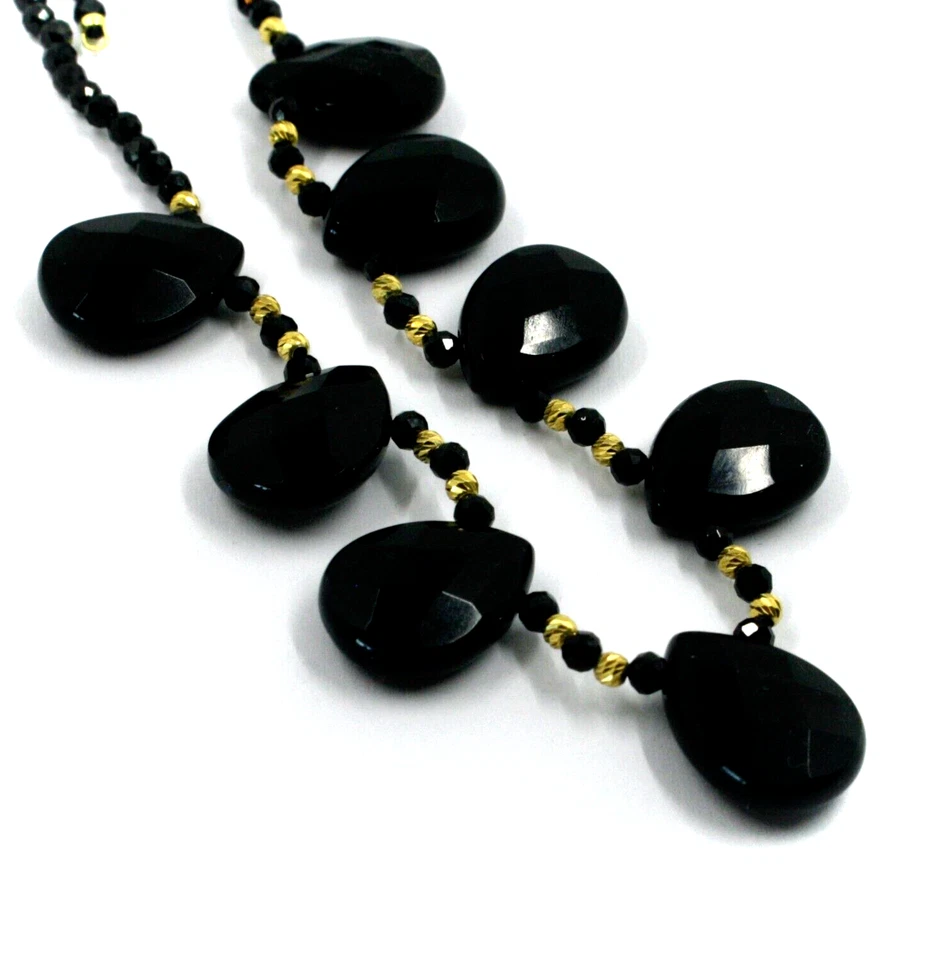 Collar Oro Amarillo, 18K, Esferas Espinela Negro Gotas Colgantes De Ónix, 45 CM - Imagen 3 de 4