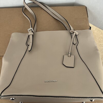 David Jones PU Leather Large Tote Bag Tan/beige Very Clean