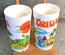 2 Vintage Florida Souvenir 4" Juice Cups 1970’s Made USA Deka Plastics Co. Exc
