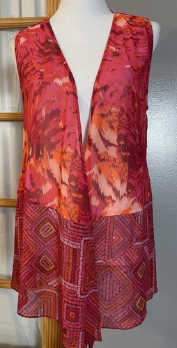 Soft Surroundings Betania Vest Topper Womens Size S Red Orange Floral Open Front