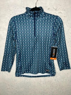 Kerrits Shirt Kids Medium Blue Bit Print 1/4 Zip Fleece Tech Riding NEW