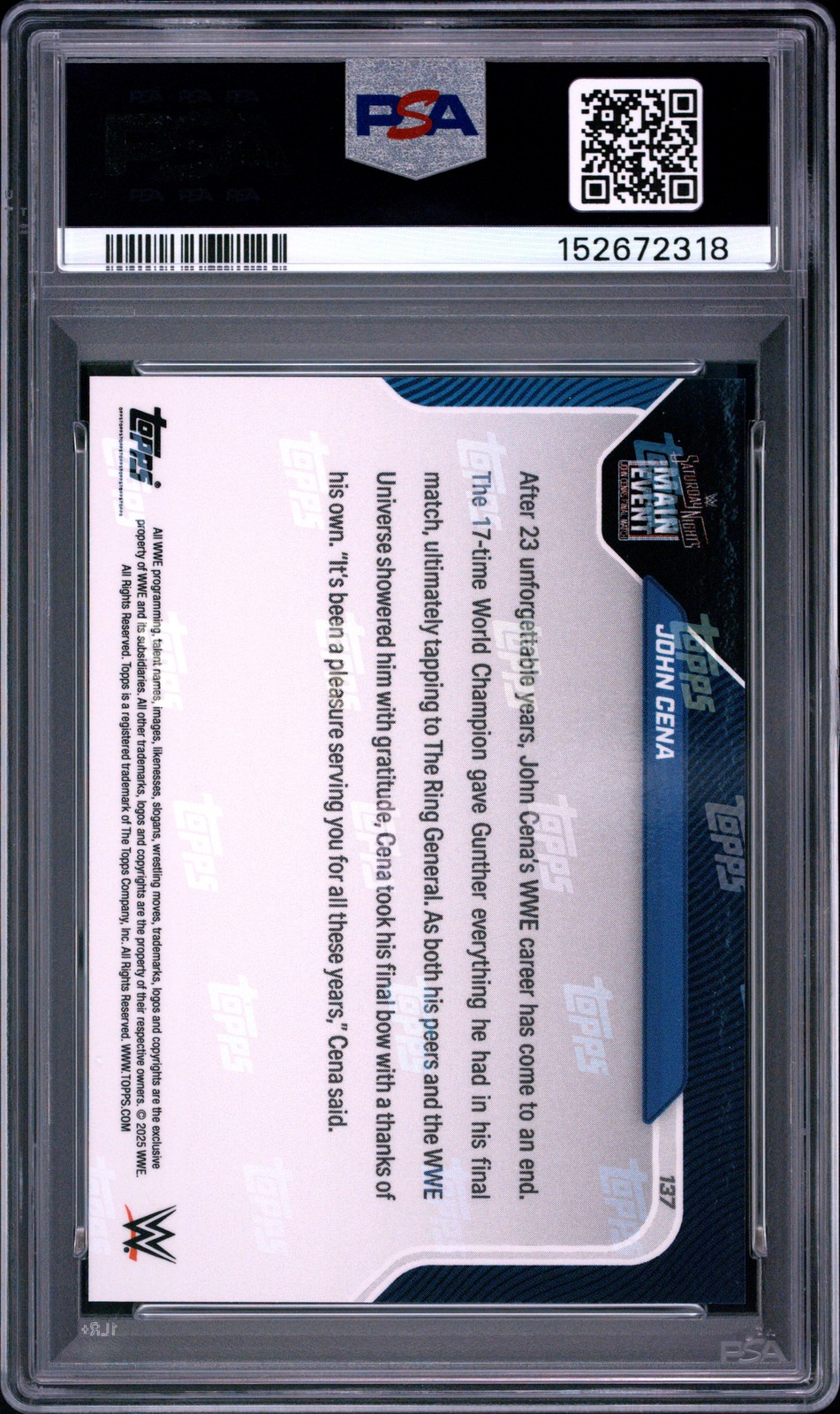John Cena PSA 10 2025 Topps Now WWE #137 Cody Rhodes CM Punk view 2