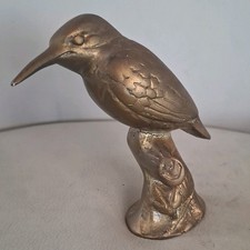 A Vintage Heavy Cast Brass Figurine of a Perching Kingfisher paperweight