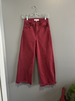 Women s Red Risen Jeans High Rise Crop Wide Leg Raw Hem Size 24