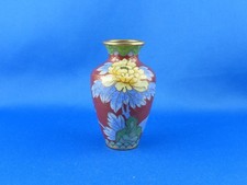 Kleine Vintage Cloisonne Vase, China Emaille Blumen, H&ouml;he 7,8 cm