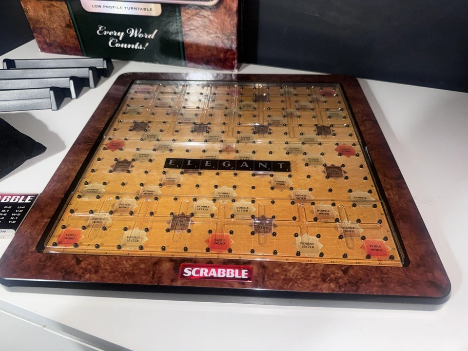 Scrabble Deluxe Board Game Word Game Low Profile Turntable Tile Lock Mattel 2009 - Image 2 of 4