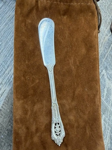 Antique Wallace Sterling Silver Butter Knife 14cm Monogram F Ornate Vintage