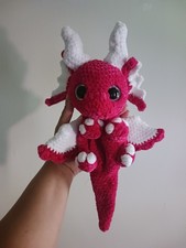 Handmade Crochet Dragon Pink and White Medium Plush Toy
