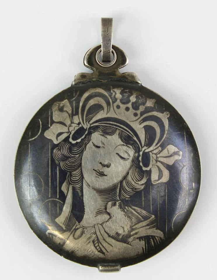 SPIEGELMEDAILLON mit NIELLO- und TAUSCHIERTEM GOLDDEKOR gepunzt 84 Zol ZARENZEIT - Bild 2 von 4