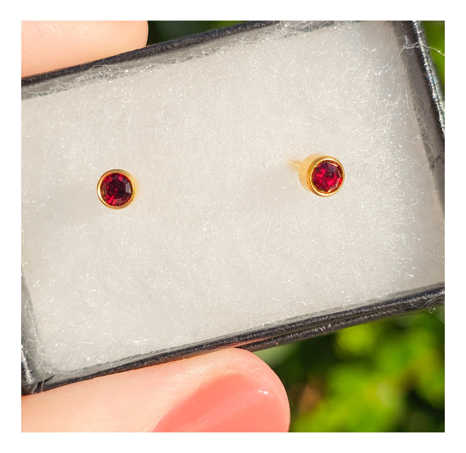 9ct Yellow Gold Ruby Red Bezel Stud Earrings - image 19