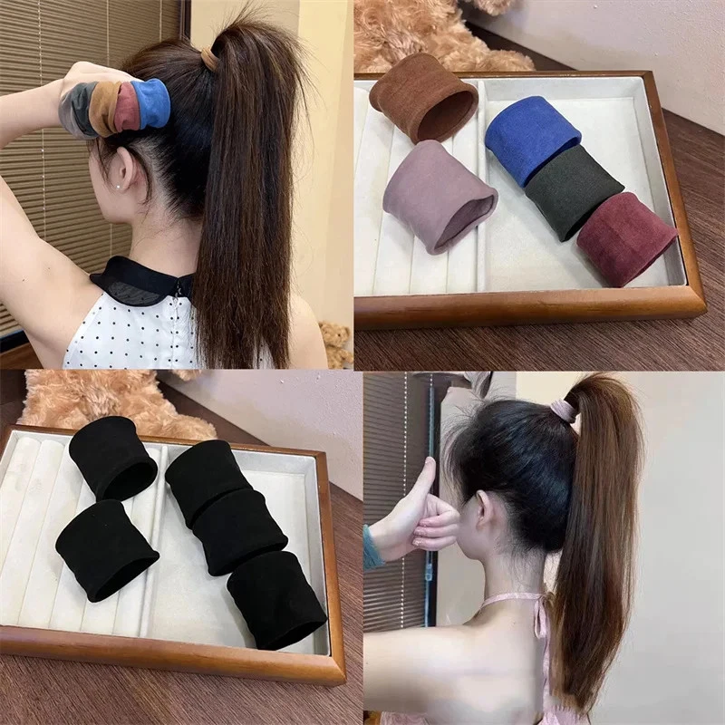 Bandas elásticas anchas gruesas para el cabello de 4 piezas para mujeres soportes de cola de caballo corbatas de goma Foto 4 de 4