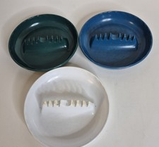 Vtg 341-Ges Line Green, Blue, White 3 Plastic Ashtray's Made In USA 7” 1950s