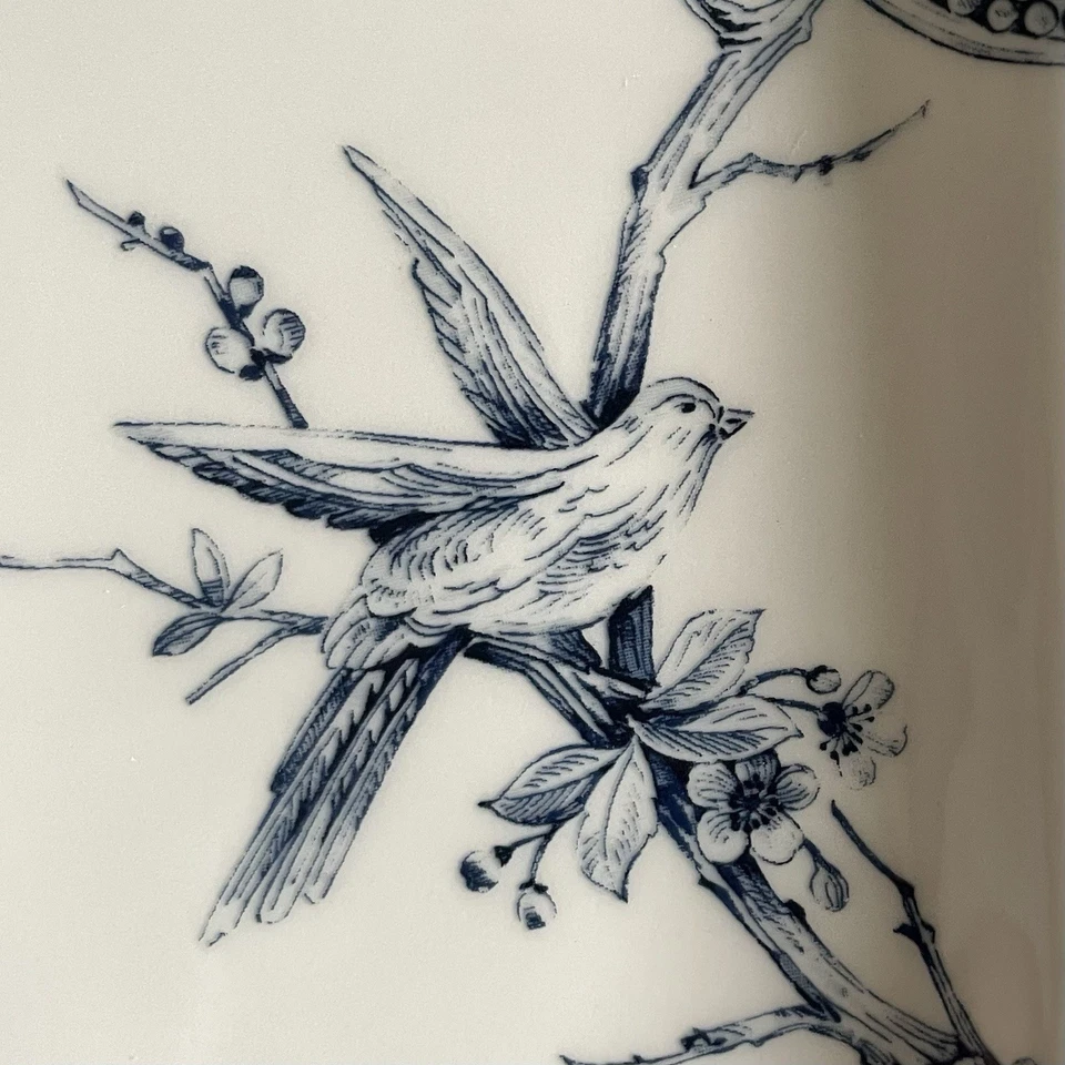 222 FIFTH ADELAIDE BLUE SQUARE 11” DINNER PLATE Set of 2 NEW FLOWER BIRD DESIGN - Image 4 of 4