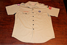 Boy Scouts of America BSA Men's Shirt Tan X-Large XL Sewn Patches Short Sleeve