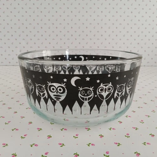 Pyrex Happy Halloween Owl 7201 Bowl 6" 1qt Holiday Owls Stars Moon