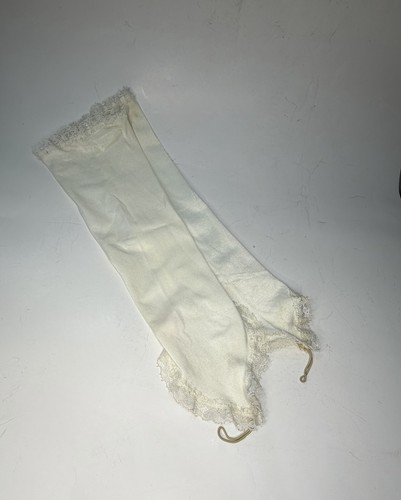 Vintage Satin Lace Gloves w Finger Loops White Arm Warmers Opera Length Full Arm