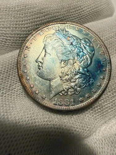 1881-S MORGAN SILVER DOLLAR BEAUTIFULLY TONED COLLECTOR GRADE AU+ Toned Blue Hue