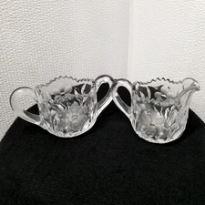 Vintage Open Sugar Bowl and Creamer with top Bohemian Crystal Hand Cut Daisies.