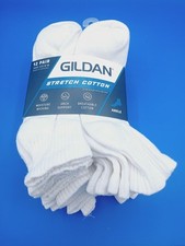 Gildan Men's Stretch Cotton Ankle Cut White Socks Size 6-12 12 pairs ..