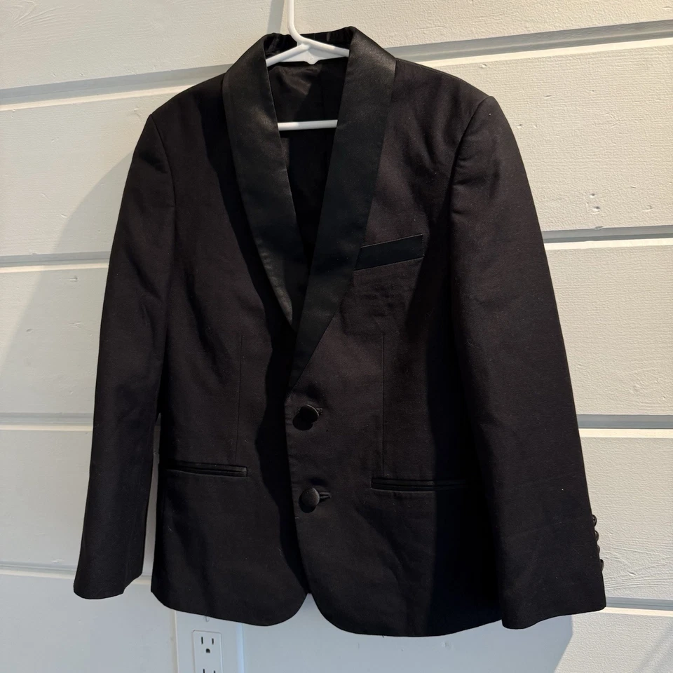 Chicos Talla 8 Negro Calvin Klein Doble Pecho Esmoquin Chaqueta Boda Anillo Portador Foto 3 de 4