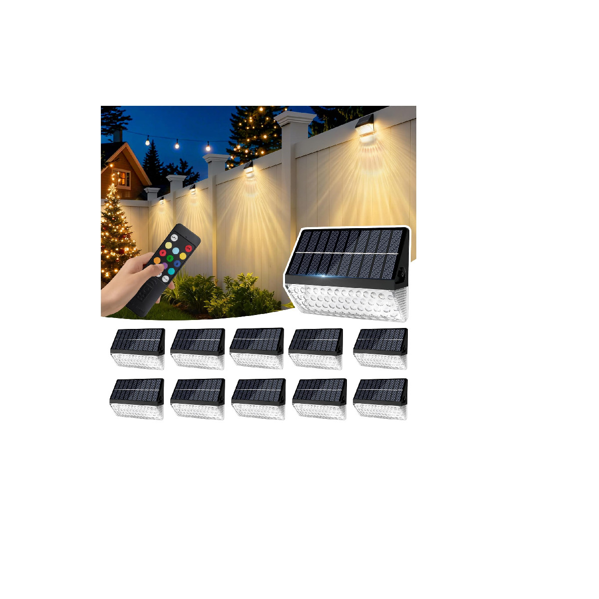 Solar Fence Lights 12-Pack, 12 RGB Color Modes