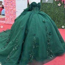 3D Flowers Quinceanera Dress Green Ruffles Sweetheart Birthday Party Ball Gowns