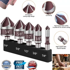 5pcs HSS Countersink Drill Bit 82° 5-Flute M35 Cobalt Chamfer 1/4 Hex Shank