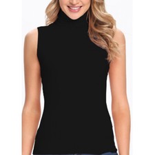 Women's Ladies Sleeveless Turtleneck Sweater Pullover T-Shirts Basic Stretch Top