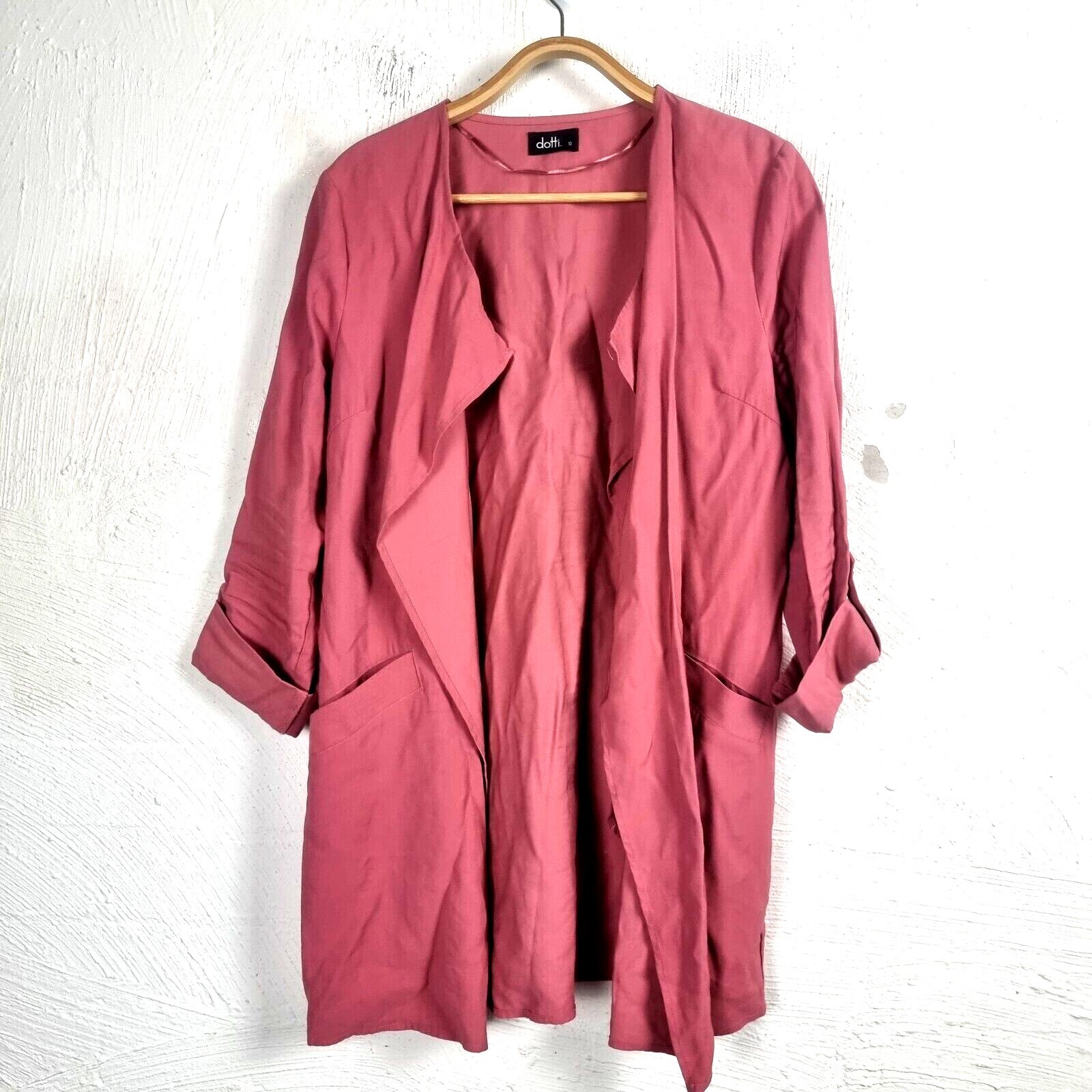 DOTTI Womens Jacket Size 10 Pink 3/4 Sleeve Open Drape Front Lightweight 