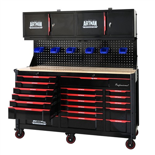 Wall-mounted Double-door Cabinet w/ Tool Rack Hanging Basket Hook Storage Shelf - Picture 8 of 9