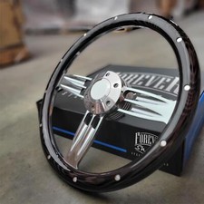 14 Inch Billet Steering Wheel Dark Pine Wood Rivet Half Wrap Horn - 6 Hole