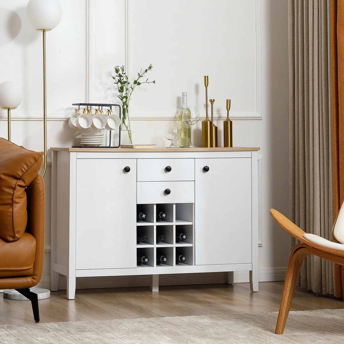 White buffet cabinet 2024 with wine rack