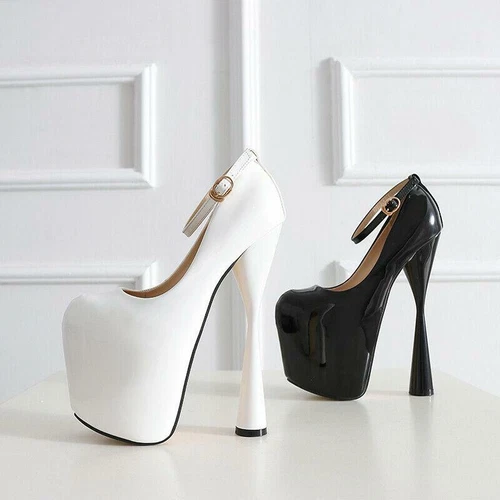 19 cm Damenschuhe mit Stilettoabsatz Vintage Knöchelriemen Plateau Pumps Nachtclub - Bild 2 von 17