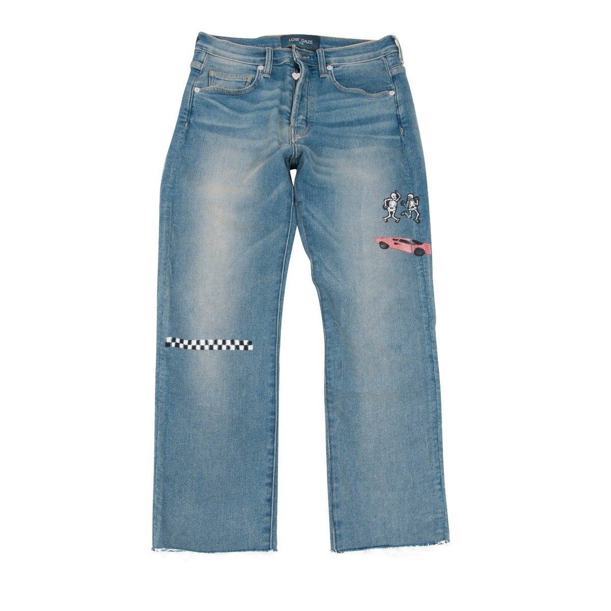 【KOOLOSET】Million Loose Washed Denim Lost Daze Men Straight Leg Size 28 Indigo Stretch Raw Hem