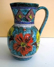 VERY NICE SCARIFIED CERAMIC PITCHER ITALY 12 FLORAL COLORS