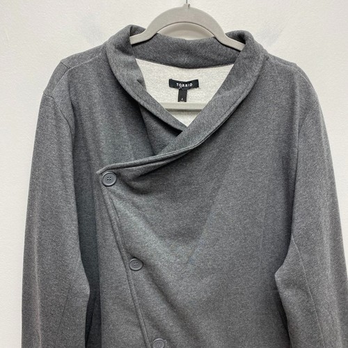 Torrid Women Charcoal Fleece Long Sleeve Asymmetric Drape Button Front Jacket 4X - Picture 2 of 9